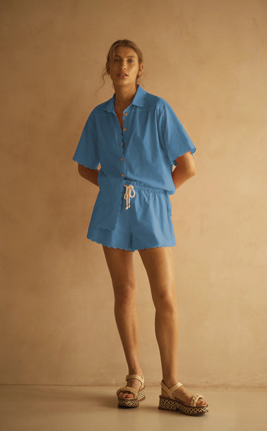 Scallop Drawstring Short Fiordaliso Blue - Shorts