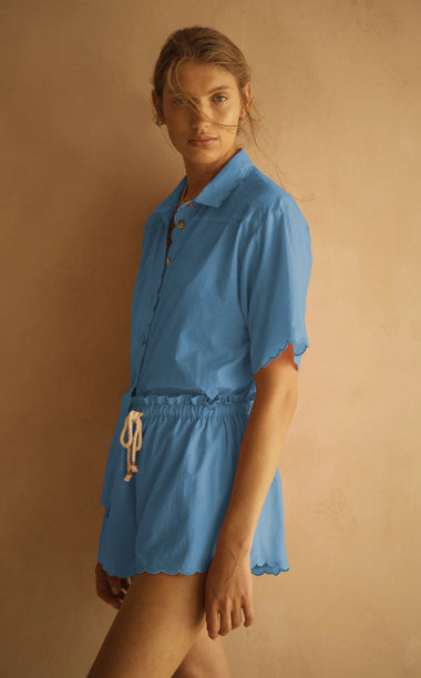 Scallop Drawstring Short Fiordaliso Blue - Shorts