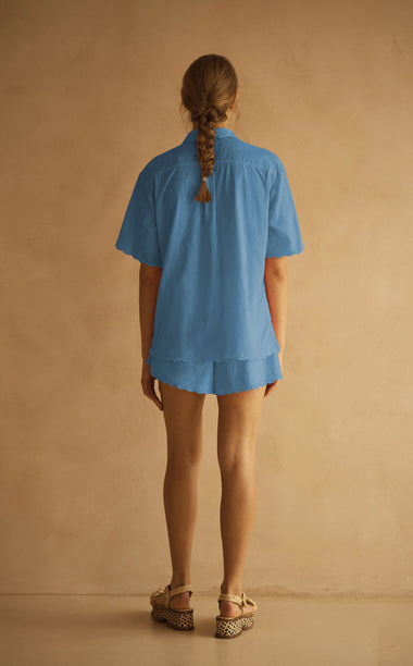 Scallop Short Sleeve Shirt Fiordaliso Blue - Top