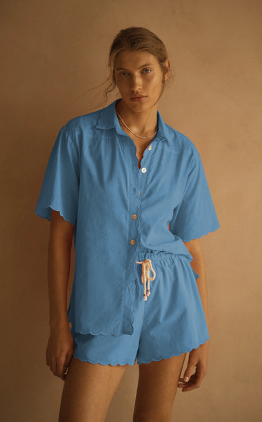 Scallop Short Sleeve Shirt Fiordaliso Blue - Top