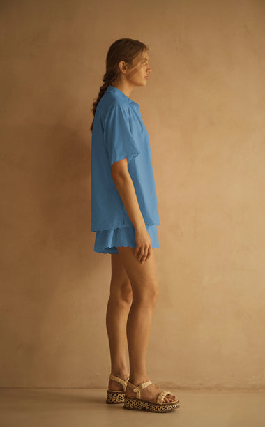 Scallop Short Sleeve Shirt Fiordaliso Blue - Top