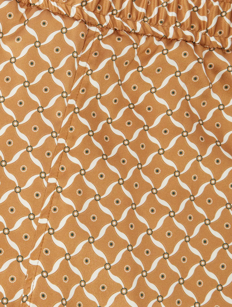 Load image into Gallery viewer, Palma Silk Lotus Printed Shorts Almond and Ivory
