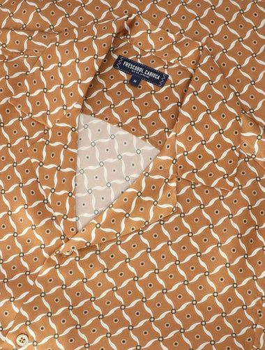Roberto Silk Shirt Lotus Print Almond and Ivory