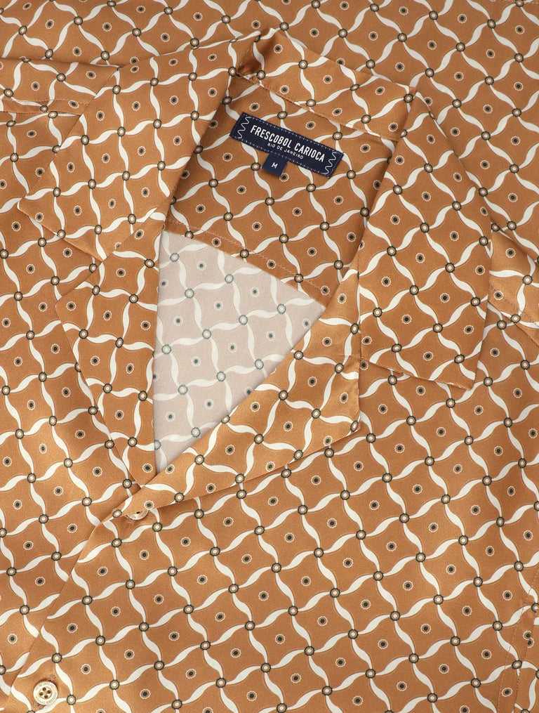 Load image into Gallery viewer, Roberto Silk Shirt Lotus Print Almond and Ivory
