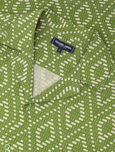 Roberto Linen Shirt Angra Raffia Print Parakeet Green