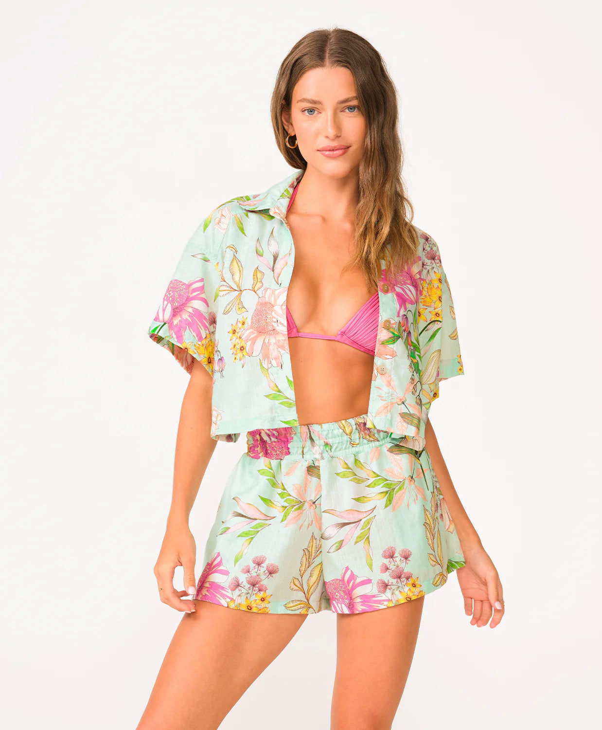 Load image into Gallery viewer, Darcy Button Crop Top Floret

