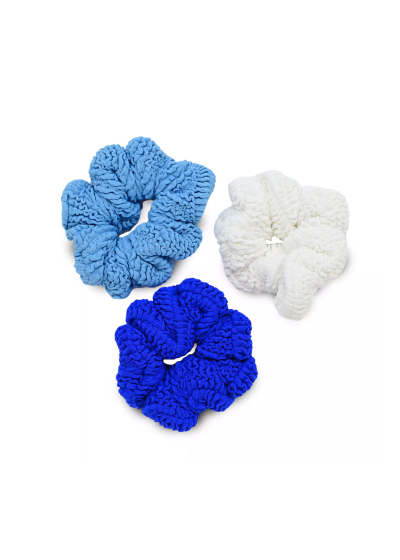3 Pack Kids Scrunchies Royal Blue/Sky Blue/White
