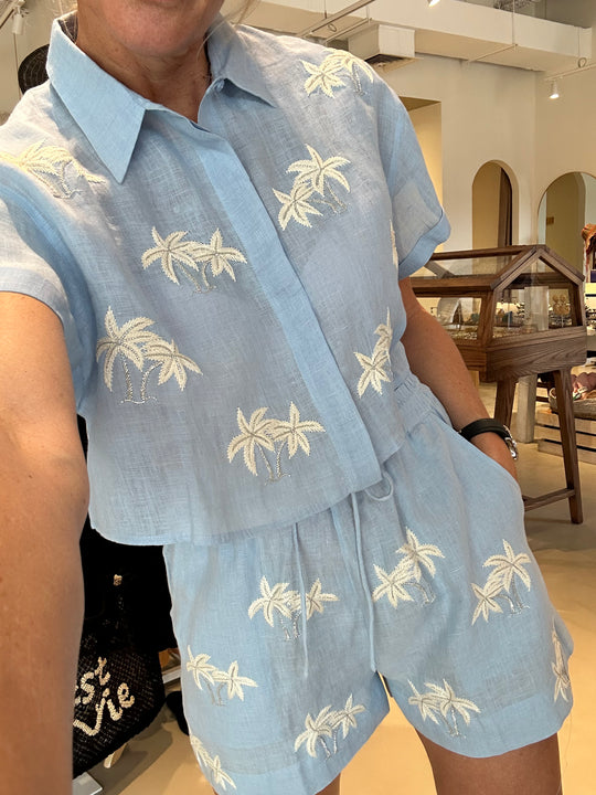 Top and Shorts Set Linen Light Blue - Set