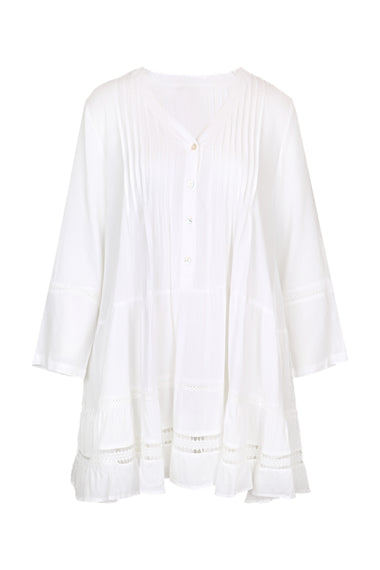 Raya Loose Fit Pleated Linen Dress White - ONE SIZE - Dress