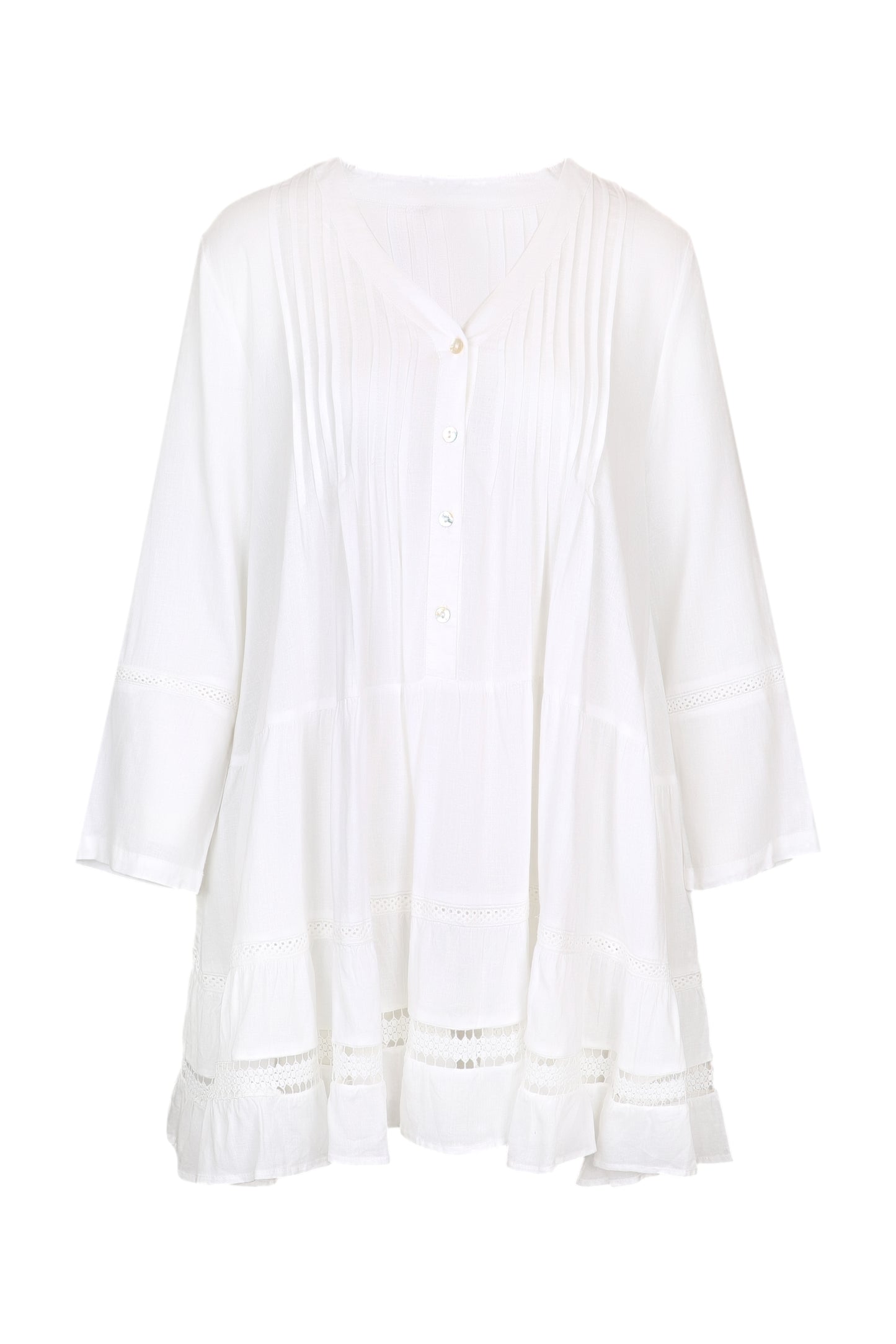 Load image into Gallery viewer, Raya Loose Fit Pleated Linen Dress White - ONE SIZE - Dress
