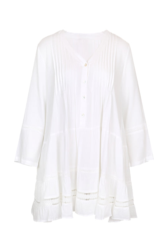 Load image into Gallery viewer, Raya Loose Fit Pleated Linen Dress White - ONE SIZE - Dress
