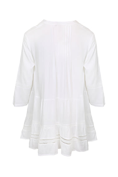 Raya Loose Fit Pleated Linen Dress White - ONE SIZE - Dress