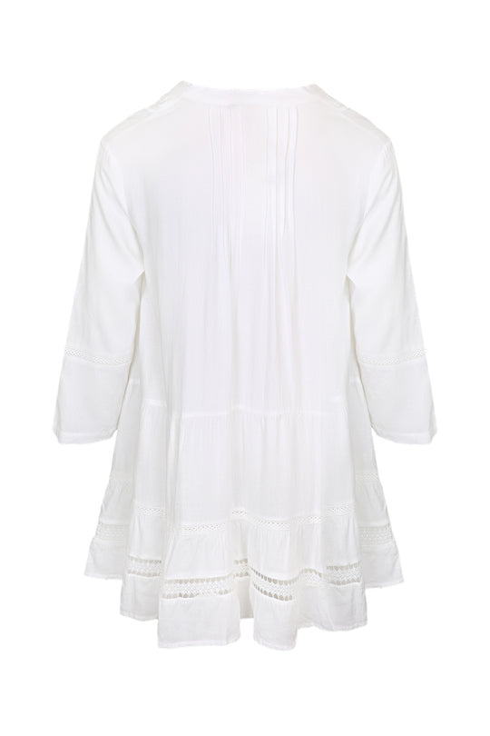 Load image into Gallery viewer, Raya Loose Fit Pleated Linen Dress White - ONE SIZE - Dress
