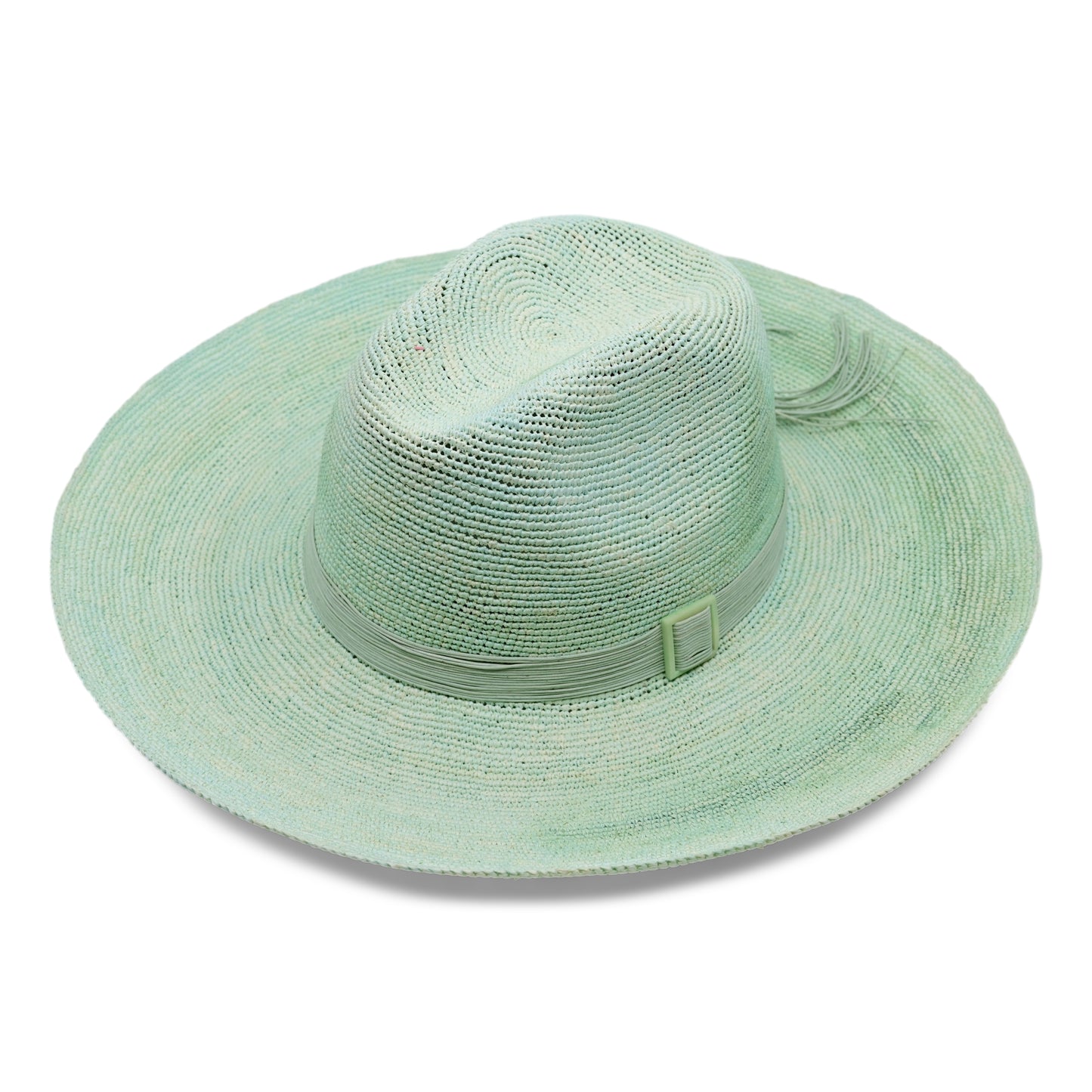 Isabella Clasico Crochet Wide Brim Packable Adriatic Mist Hat With Tagua Buckle Cord - Hat