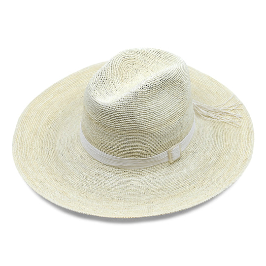 Isabella Clasico Crochet Wide Brim Packable Natural Hat With Tagua Buckle Cord - Hat