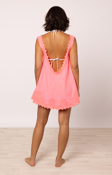 Poplin Low Back Dress In Watermelon