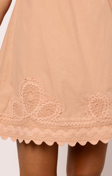 Poplin Off-Shoulder Mini Dress with Ric Rac Embroidery In Bronze