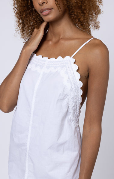 Poplin Romper with Ric Rac Embroidery In White