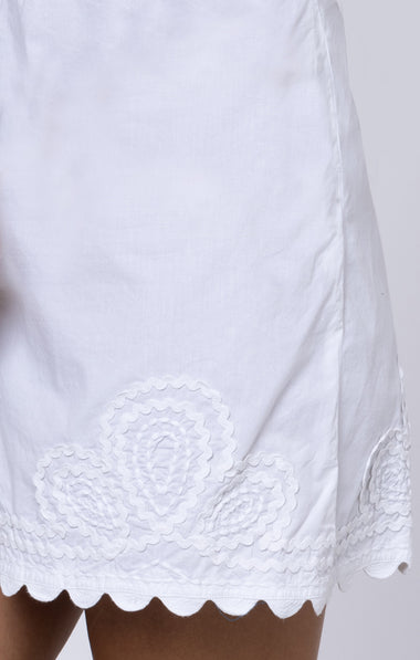 Poplin Romper with Ric Rac Embroidery In White