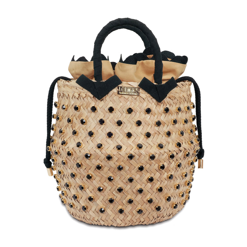 Large Straw Beach Bag in Black