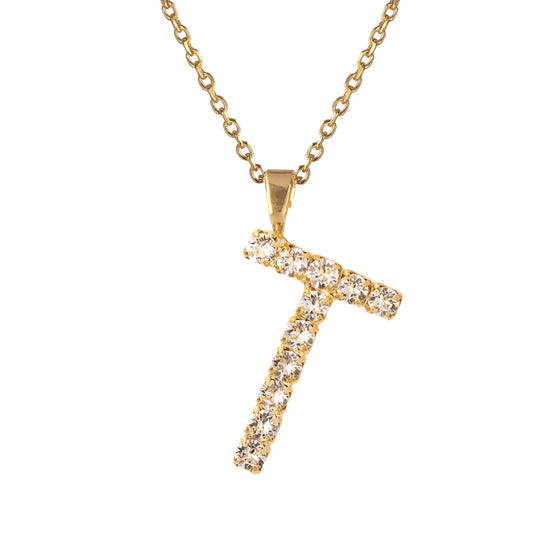 Load image into Gallery viewer, Letter Necklace Crystal T
