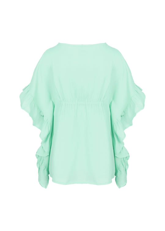 Load image into Gallery viewer, Caftan For Girls Cotton Gauze With Pompoms Aqua - Kaftan

