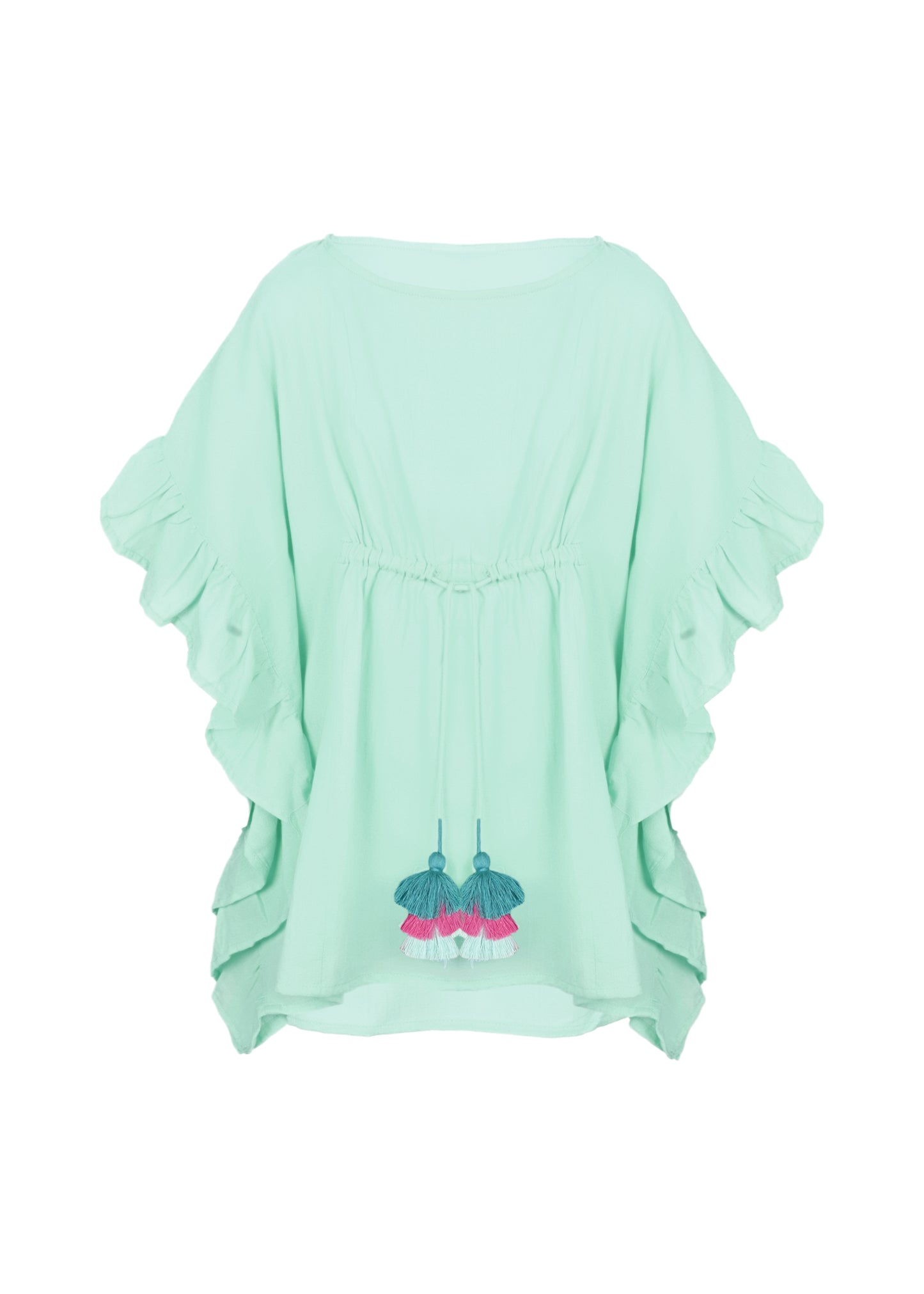 Load image into Gallery viewer, Caftan For Girls Cotton Gauze With Pompoms Aqua - Kaftan
