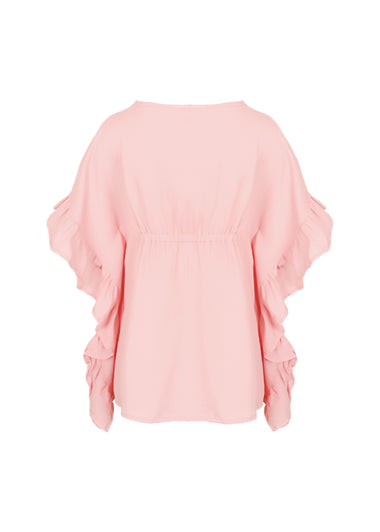 Caftan For Girls Cotton Gauze With Pompoms Pink - Kaftan