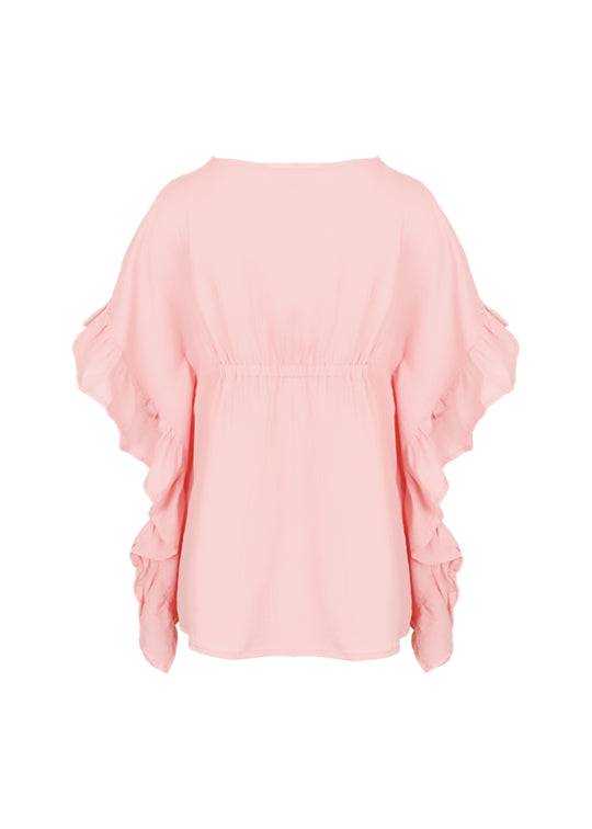 Caftan For Girls Cotton Gauze With Pompoms Pink - Kaftan