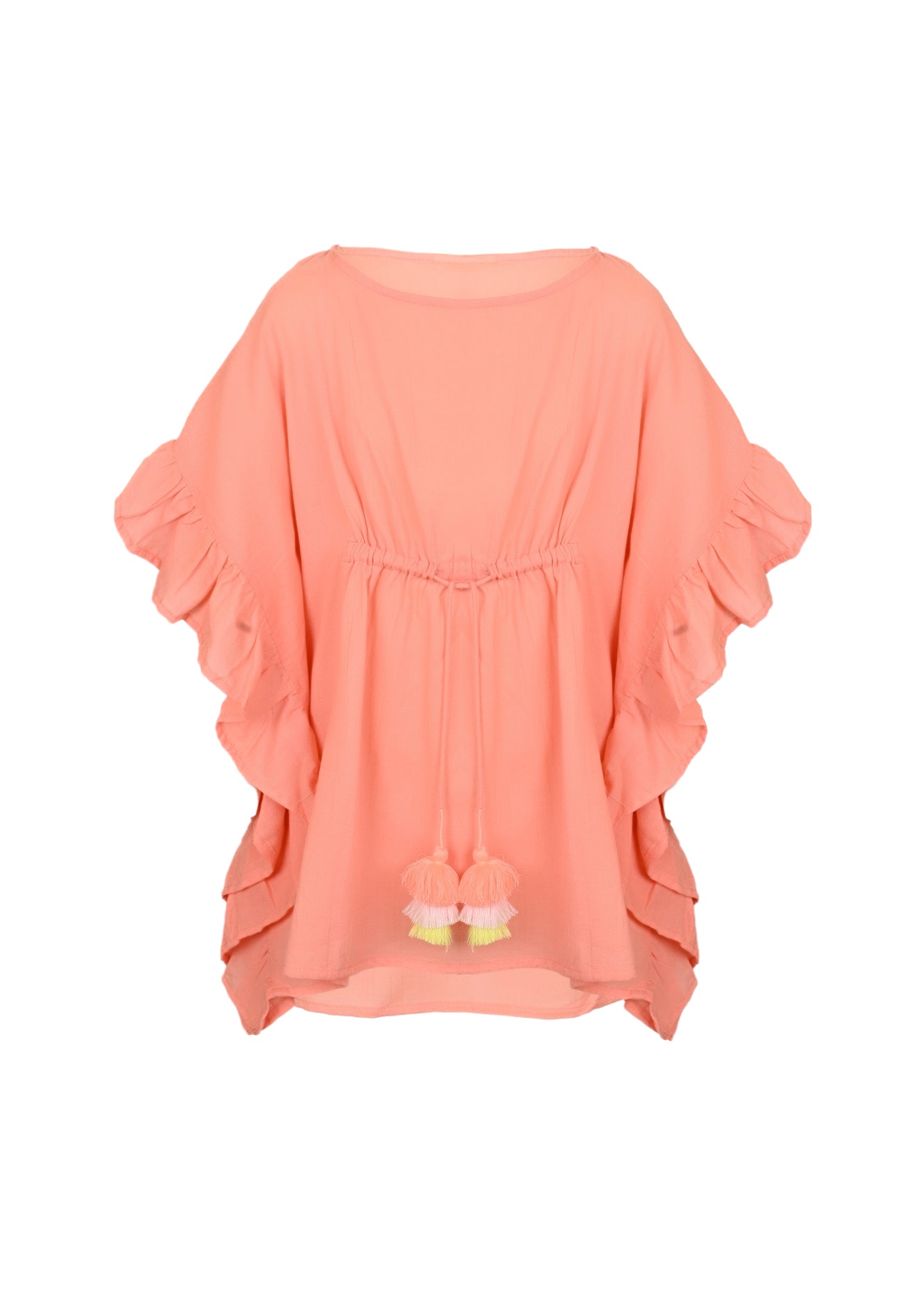 Load image into Gallery viewer, Caftan For Girls Cotton Gauze with Pompoms Neon Coral - Kaftan

