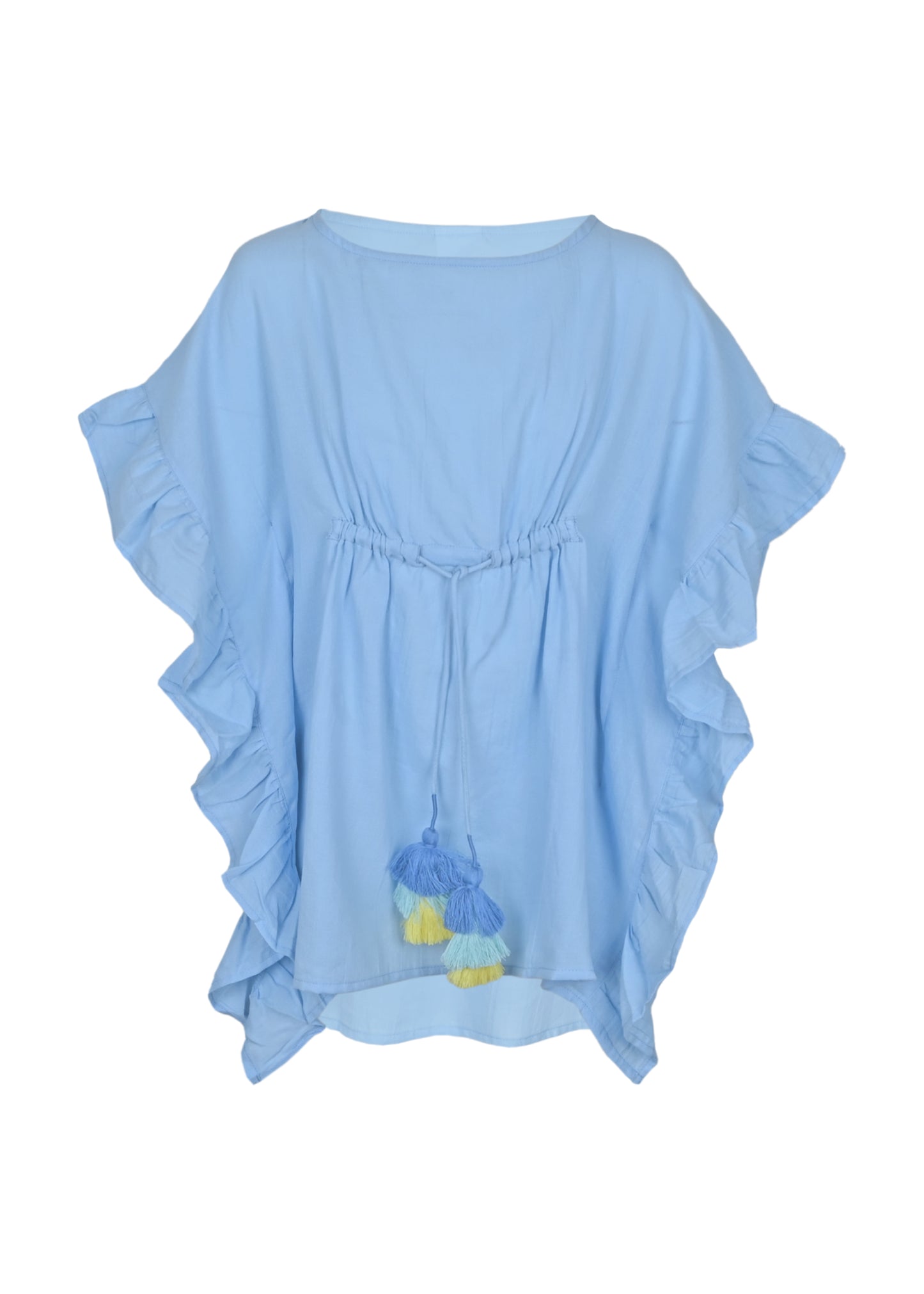 Load image into Gallery viewer, Caftan for Girls Cotton Gauze with Pompoms Light BLue

