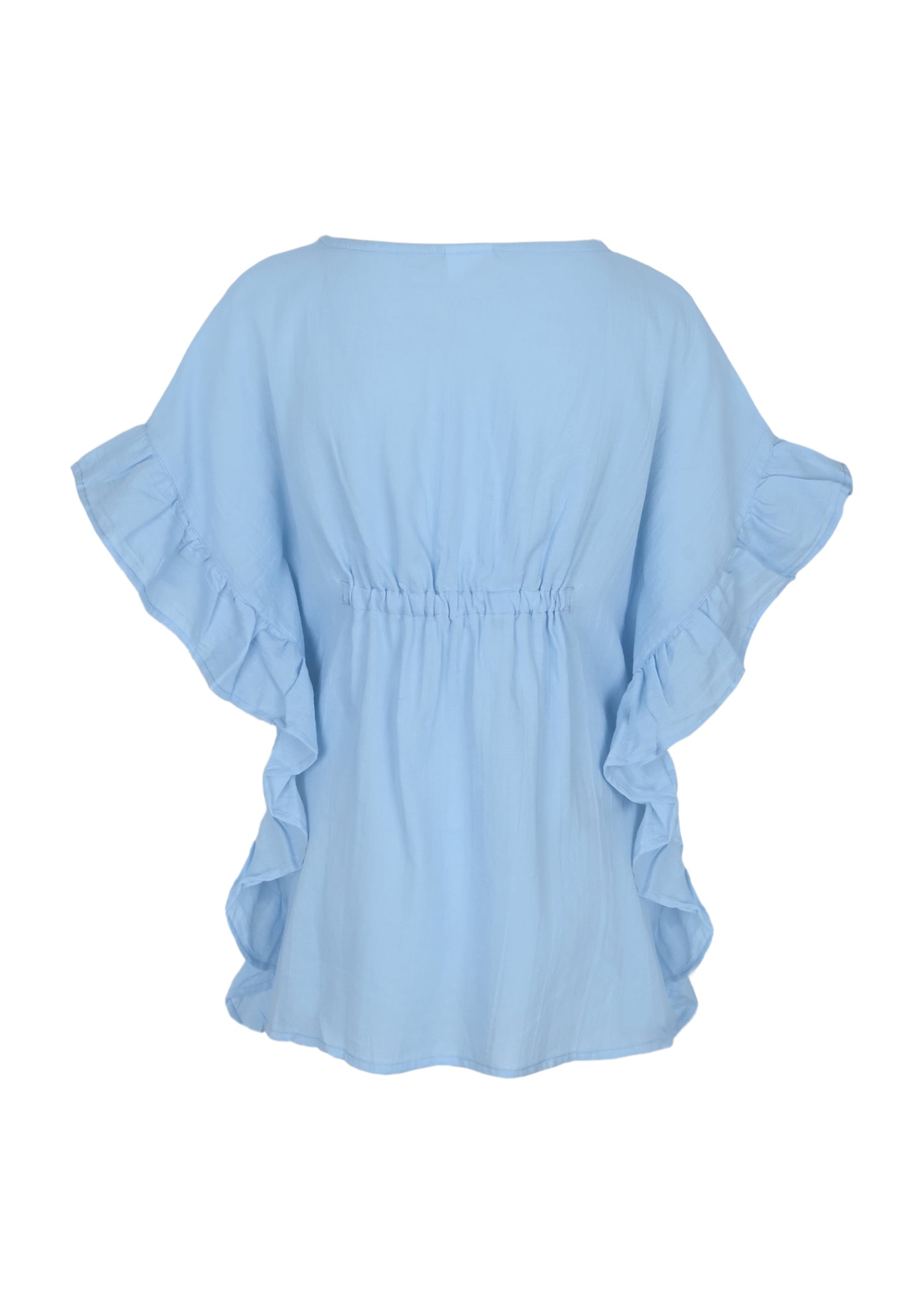 Load image into Gallery viewer, Caftan for Girls Cotton Gauze with Pompoms Light BLue

