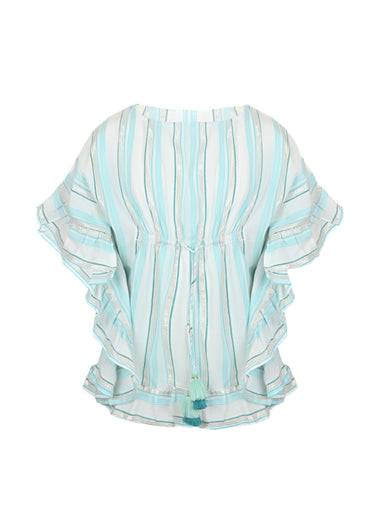 Lurex Striped Caftan with Pompoms - Kaftan