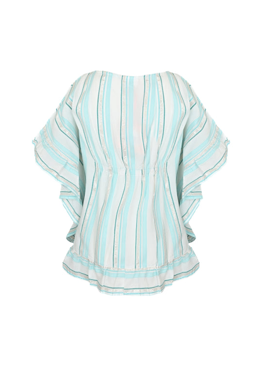 Lurex Striped Caftan with Pompoms - Kaftan