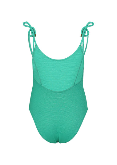 One Piece Swimsuit Lurex and Ties Peacock Green - One Piece