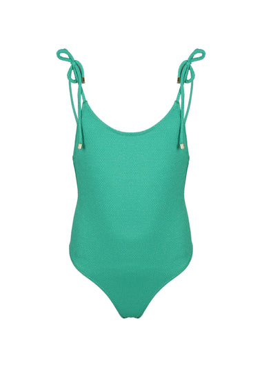 One Piece Swimsuit Lurex and Ties Peacock Green - One Piece