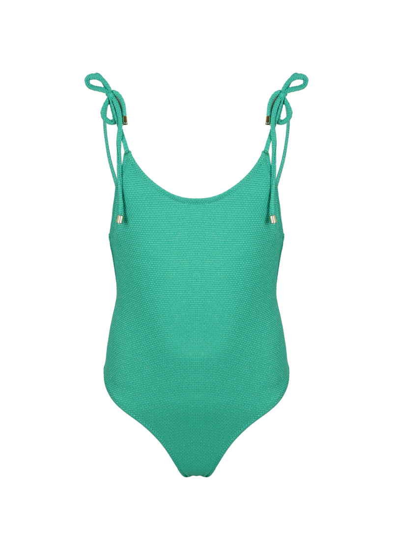One Piece Swimsuit Lurex and Ties Peacock Green