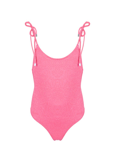 One Piece Swimsuit Lurex and Ties Pink - One Piece