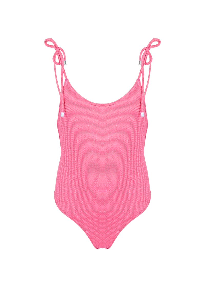 One Piece Swimsuit Lurex and Ties Pink