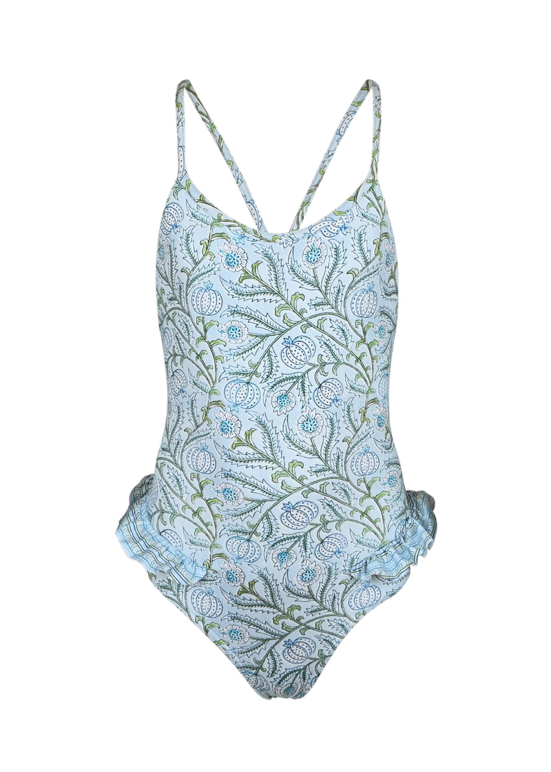 One piece Frill Blue Swimsuit