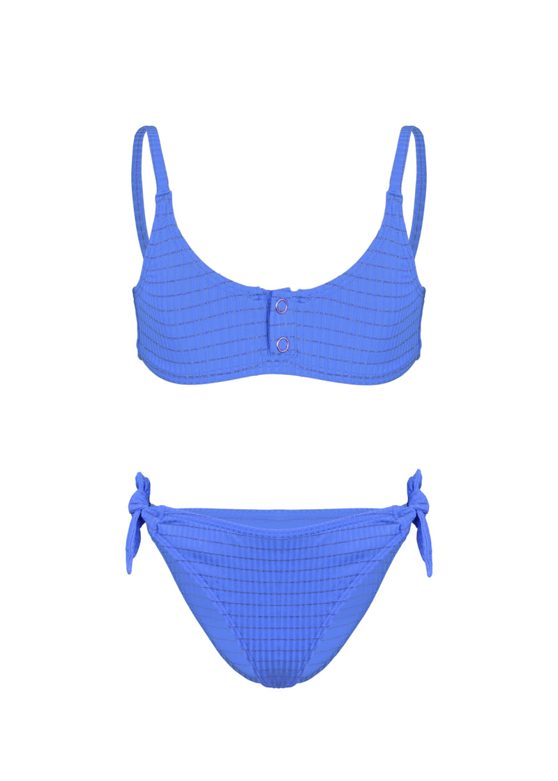 Two pieces swimsuit lurex and Ties to Tighten Blue