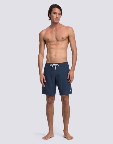 Men's Semi-Elastic Long Waist Swimshorts in Navy