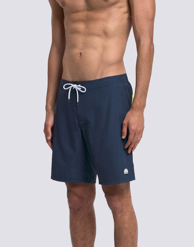 Men's Semi-Elastic Long Waist Swimshorts in Navy