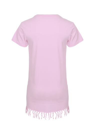 Abbey Pink Dress with Fringes - Dresses