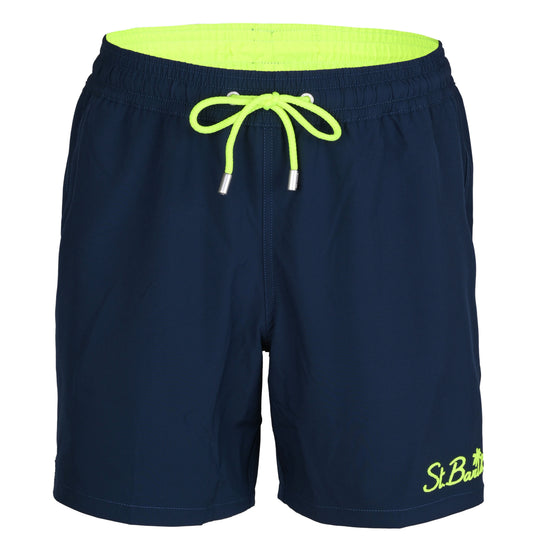 Comfort Palm Navy Blue/Neon Yellow - Men’s Swim Shorts