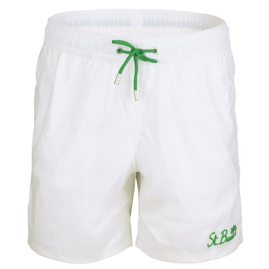 Load image into Gallery viewer, Gustavia Pocket Palm White/Green Mens Swimshorts - Men’s Swim Shorts
