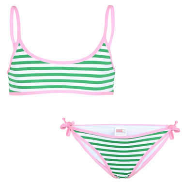 Jaiden String Stripes Bonjour Green & Pink - Girls Bikini