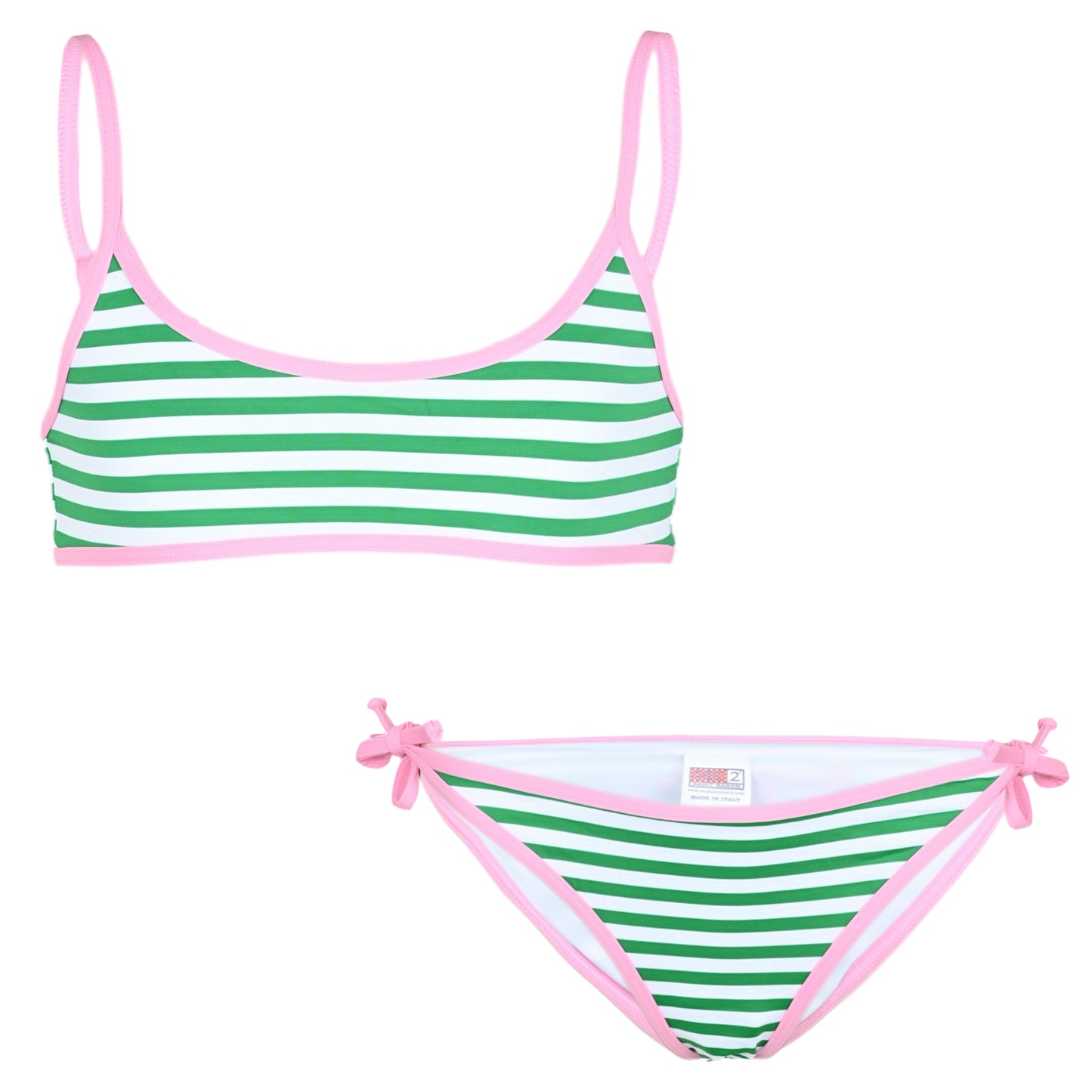 Load image into Gallery viewer, Jaiden String Stripes Bonjour Green &amp;amp; Pink - Girls Bikini
