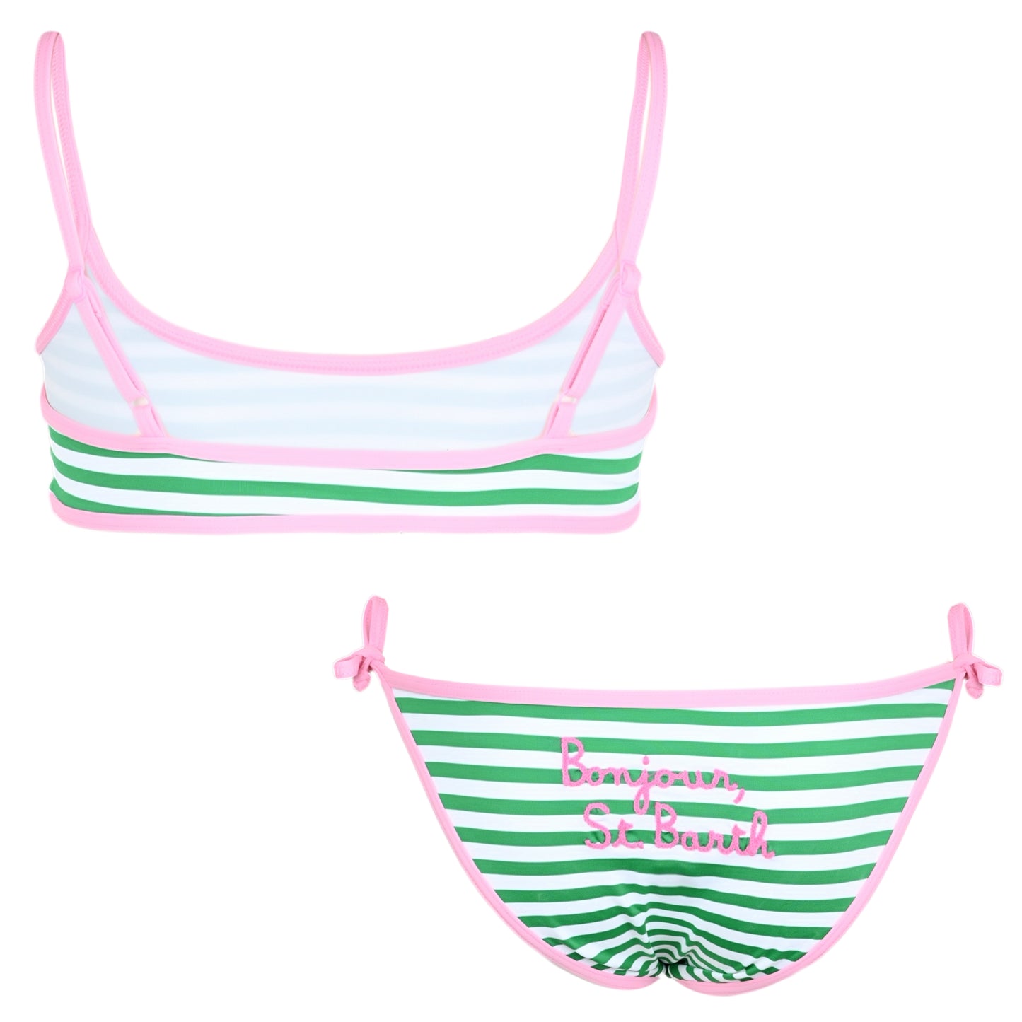 Load image into Gallery viewer, Jaiden String Stripes Bonjour Green &amp;amp; Pink - Girls Bikini
