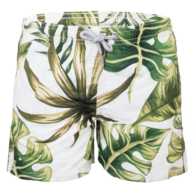 Jean Jumbo Leaves Green/Off White Boys Swimshorts - Boys Swim Shorts